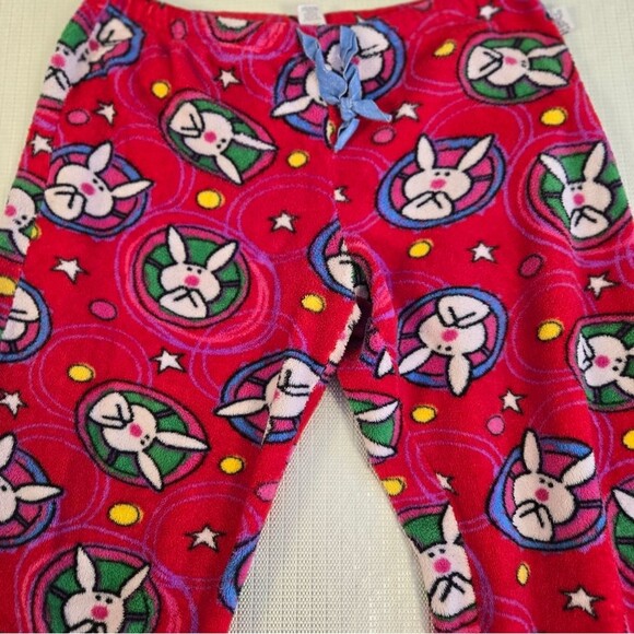 Women’s Red Y2K Happy Bunny Jim Benton Fluffy Pajama Lounge Pants Size Medium - Picture 6 of 9